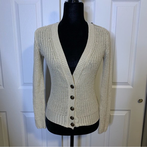 Sweaters - Creme Knit V Cut Button Cardigan